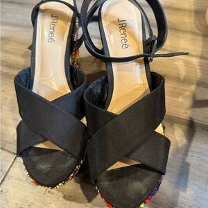 J.Renee Black Sandals with Colorful Accents